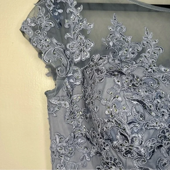 La Femme Dusty Blue Embellished Gown Sz12 - Picture 5 of 13